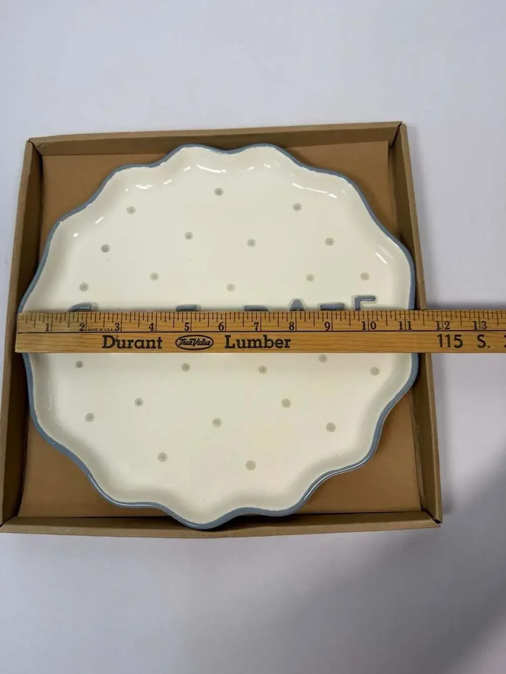 Mud Pie Celebrate Platter Polka Dot Scalloped Rim Ceramic Serving Tray